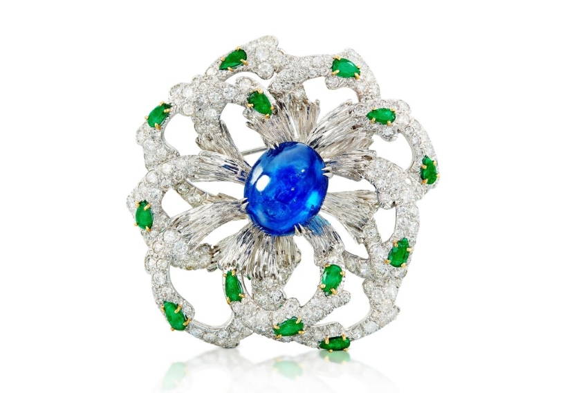 サファイア・エメラルド・ダイヤモンド ブローチ